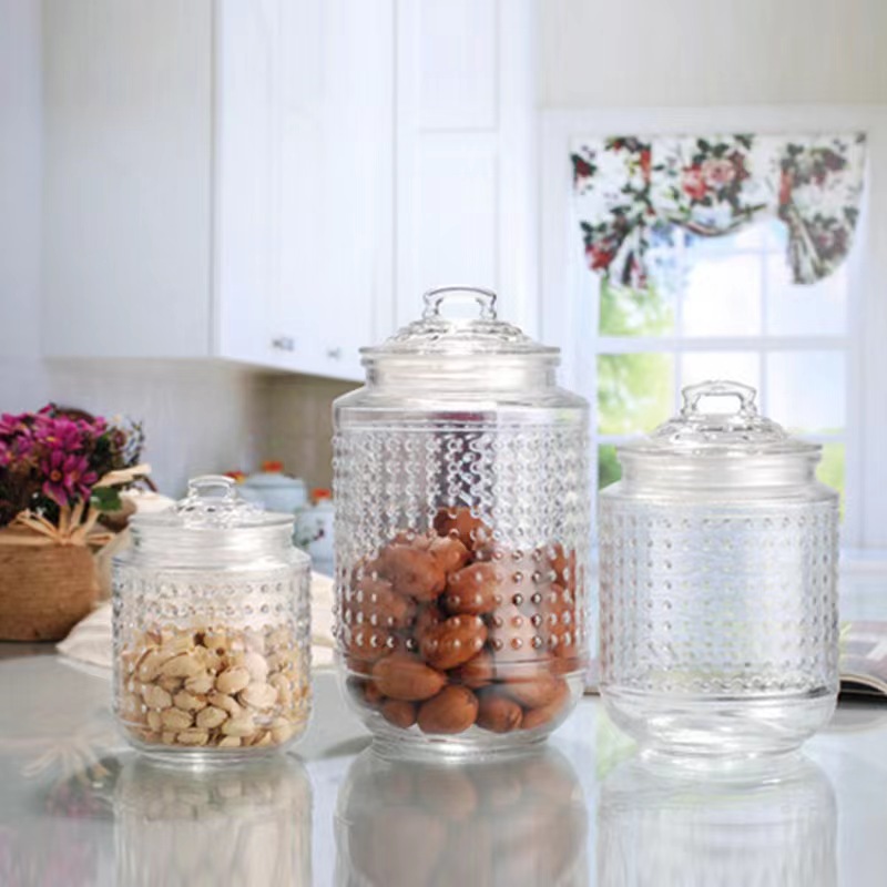 670ml/ 1380ml/ 2100ml/ 8000ml Glass Jar with Handle Lid