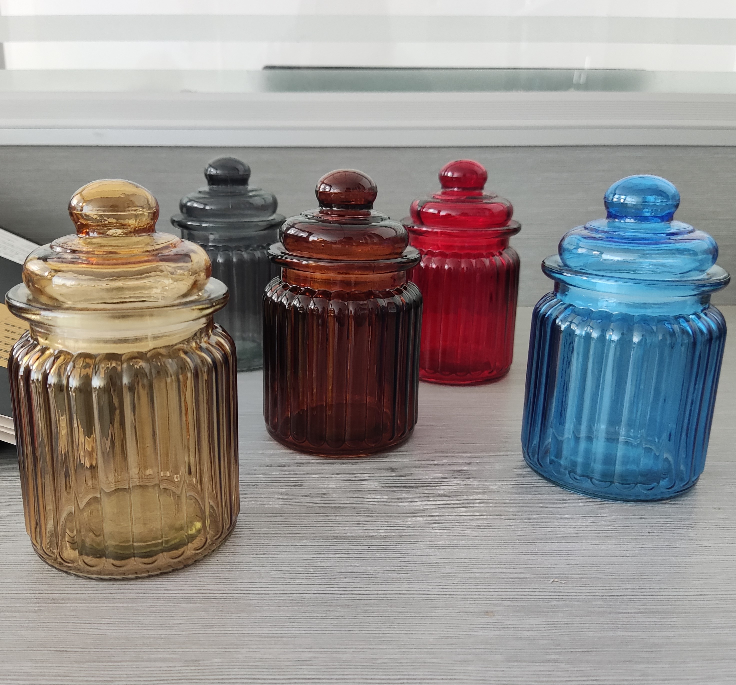 Striped Candle Glass Jar with Lid  Can Spray Color