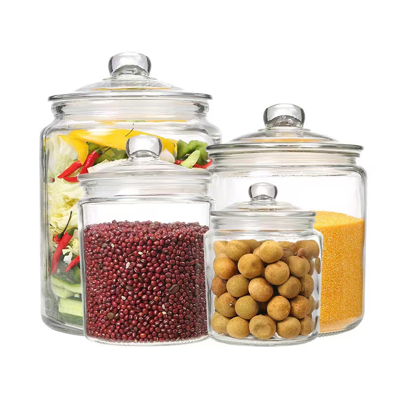 1L 2L 4L 6L glass cookie Jar with glass lid 